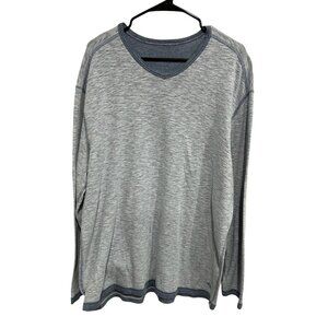 Tommy Bahama Mens Gray Long Sleeve V-Neck Shirt Size XL Cotton Blend Casual Wear